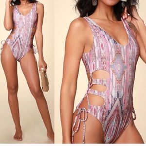 Ella Moss glamping one piece lace up swimsuit